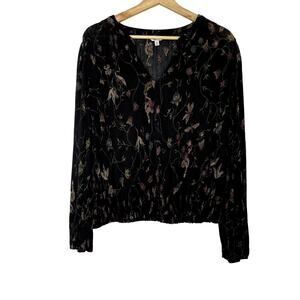 Reitmans floral black blouse women's size XXL long sleeved top boho flowy top